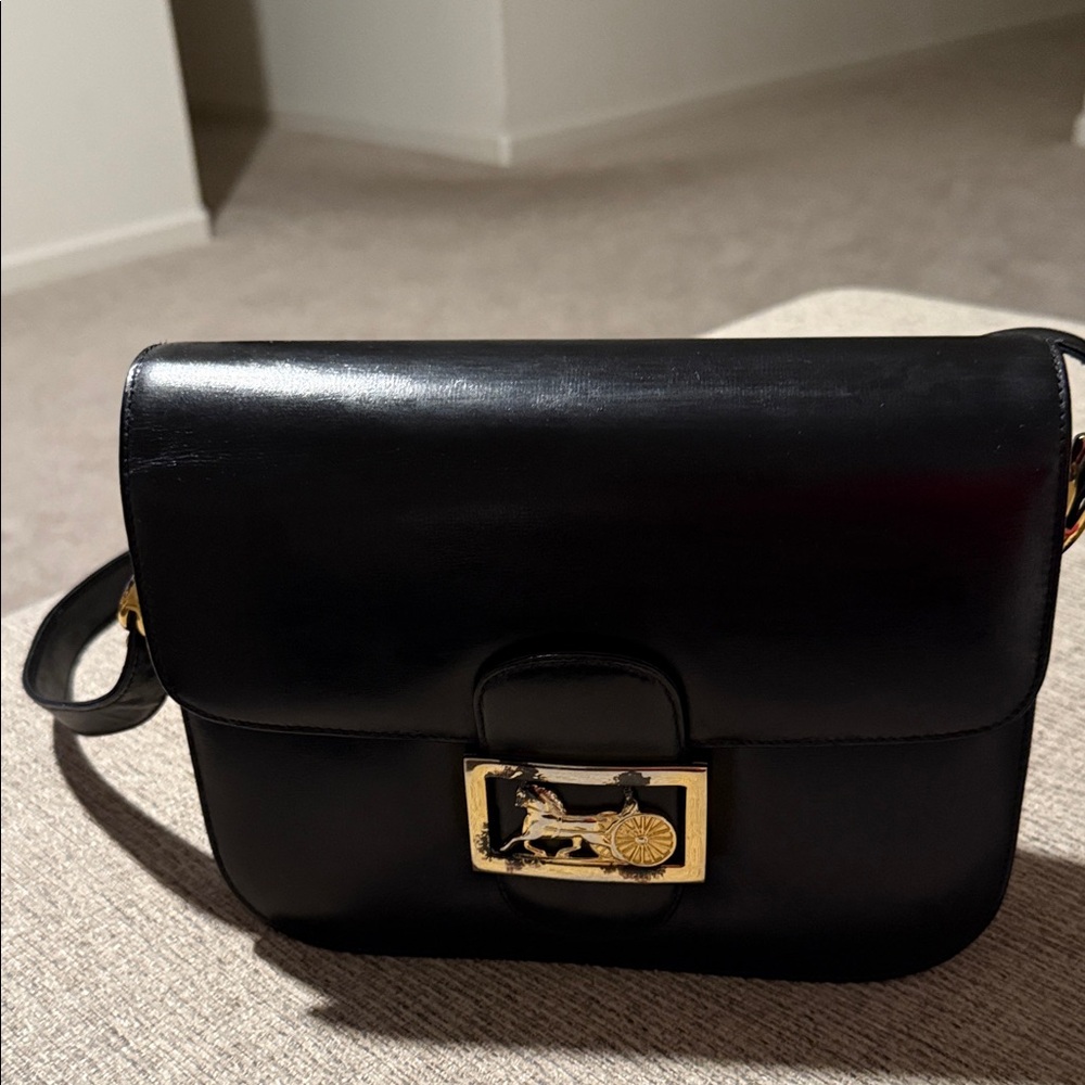 Celine Black Leather Shoulder Bag